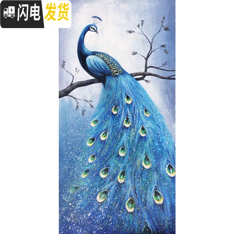 三维工匠十字绣2019年新款钻石画客厅孔雀开屏满钻玄关自己手工 满钻[50*90cm]钻量多配30送全套工具包免费补钻高清大图