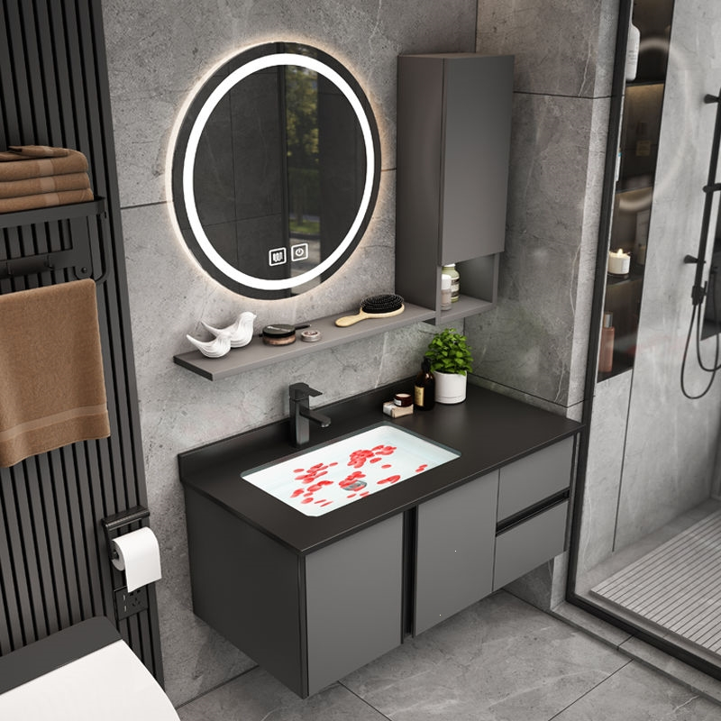 轻奢岩板一体双盆古达浴室柜组合卫浴套装洗手盆洗脸盆智能简约洗漱台