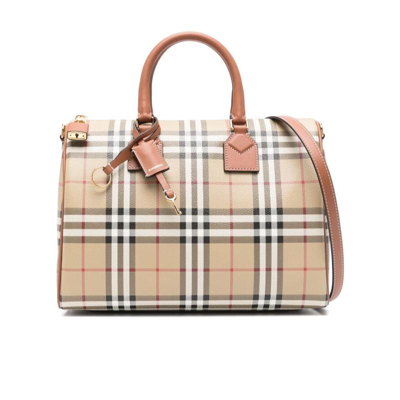 博柏利(BURBERRY)女士单肩包时尚格纹拼接连帽手提斜挎包百搭配件