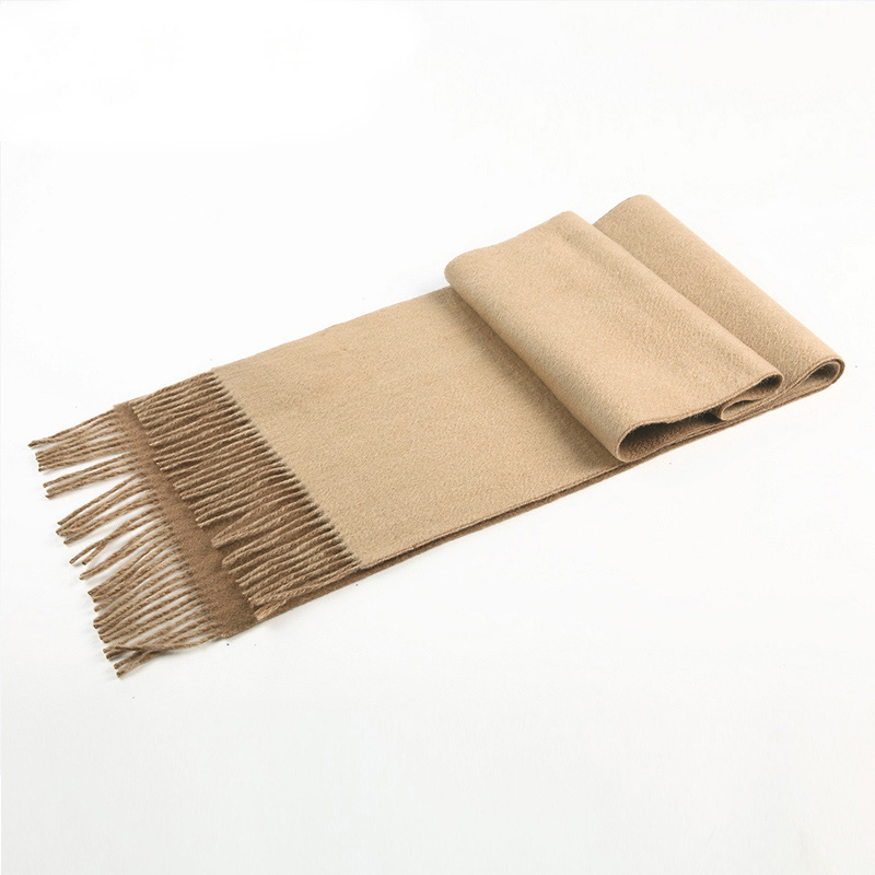 恒源祥羊毛围巾女秋季保暖百搭大红围巾男定制LOGO围脖纯色中国红 驼色