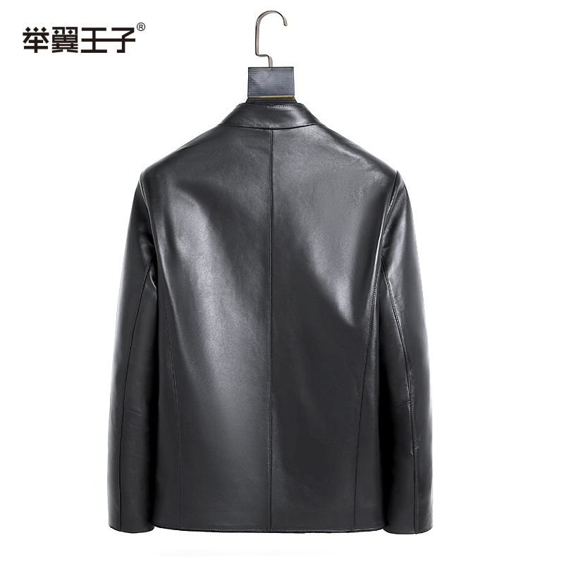 举翼王子新款真皮立领皮衣男士薄款春秋季绵羊纯皮夹克外套皮衣男修身高清大图