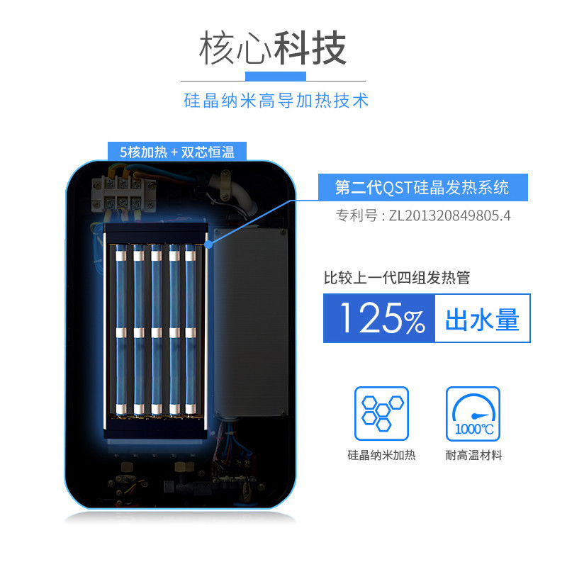 神田(SETEN)QST-C7-80 即热式电热水器 家用速热恒温 淋浴洗澡免储水 微电脑式触控式 8000W 白色高清大图