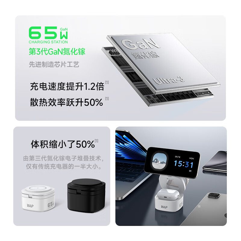 W&P 65W氮化镓无线充电器 W08A 白色高清大图