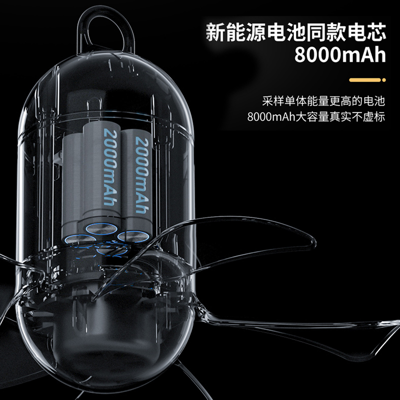 露营帐篷小蚊帐户外小型可挂风扇简约电风扇吊扇宿舍床上|新升级遥控充电款(4000mA可4挡调挡定时)+横杆+适配器