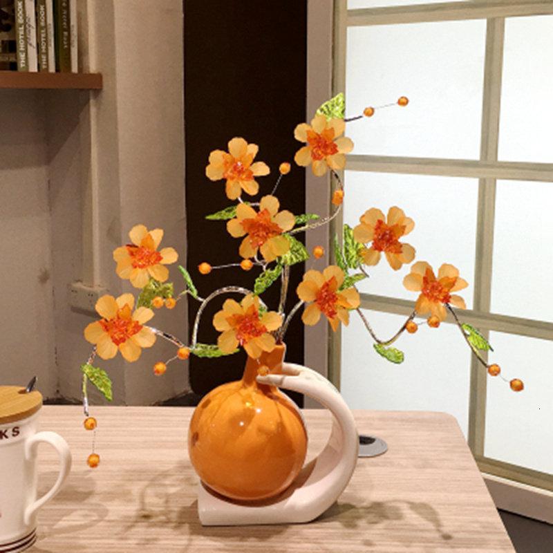 家居客厅摆件陶瓷花插餐桌台面小清新插花花瓶创意电视柜装饰花器 三维工匠 橙色高清大图