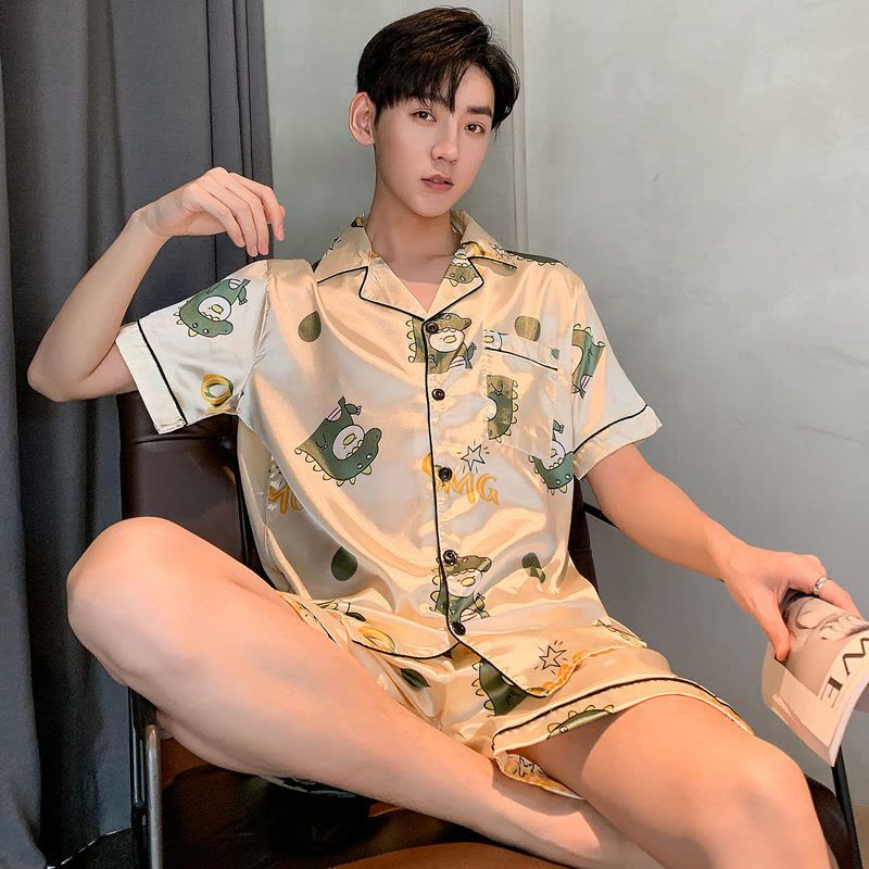 男士睡衣短袖薄款仿冰丝春夏季薄款夏天卡通可爱学生家居服套装莎丞图片