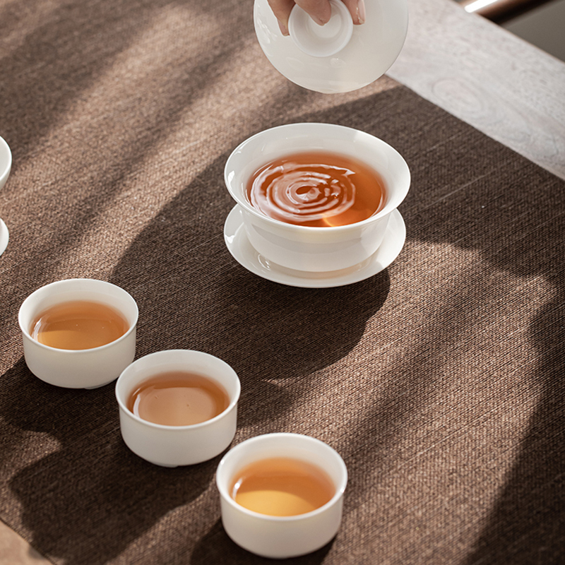 苏氏陶瓷(SUSHI CERAMICS)羊脂玉茶具套装德化陶瓷三才盖碗纯白瓷功夫茶杯礼盒装