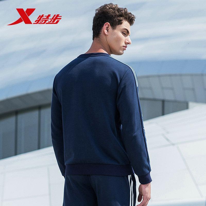 特步(Xtep)男运动卫衣正品2018秋新款运动长袖潮流针织上衣男士厚款套头衫882329059512