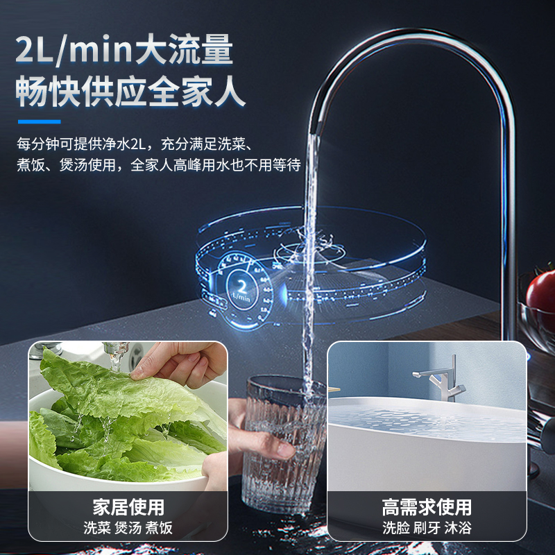 汉斯顿/Hunsdon净水器家用厨房自来水过滤器厨下式无桶大流量净水机320EY 120升/h不用电无废水保留矿物质高清大图