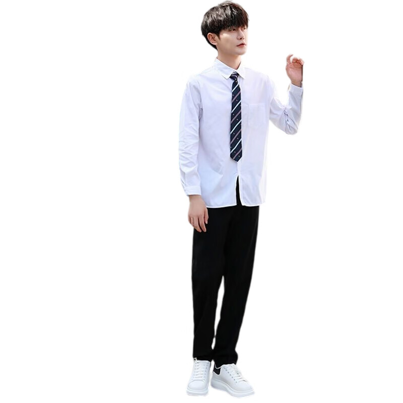 Tduo长袖合唱演出服套装 D06 套 男款-白长袖+裤子+蓝皇冠领带 M