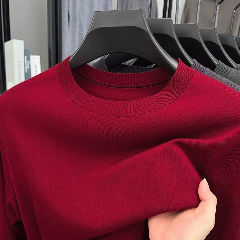 含羊毛蚕丝圆领毛衣男2025秋季薄款长袖纯色针织打底男士羊毛衫