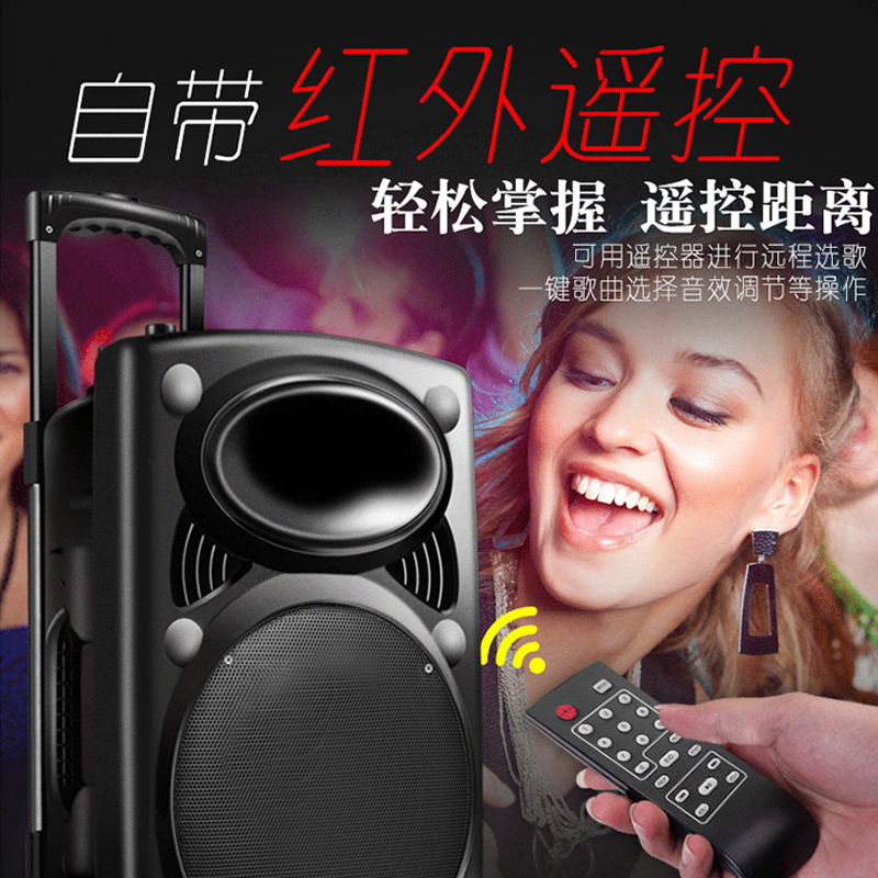 先科(SAST) 15英寸移动便携式广场舞音响 户外大功率蓝牙拉杆音箱 重低音炮带无线麦克风扩音器有源音箱