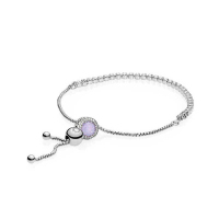 Pandora潘多拉925银可调节手链绳 浅粉色猫眼石时尚串珠成品手链 ZH-030