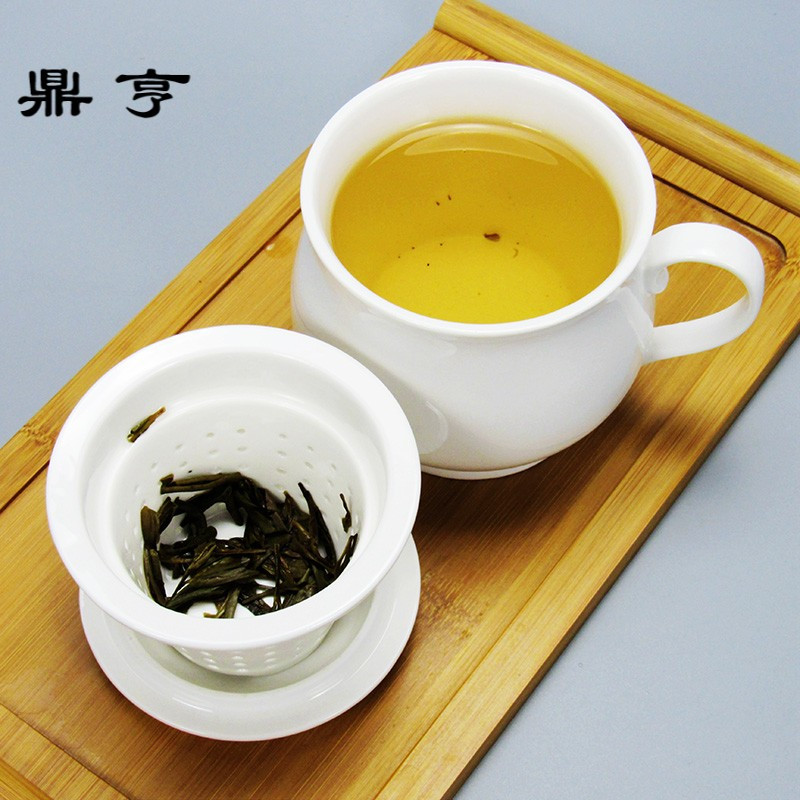 鼎亨陶瓷茶杯带盖带过滤泡茶杯办公室大容量茶水分离马克杯同心杯