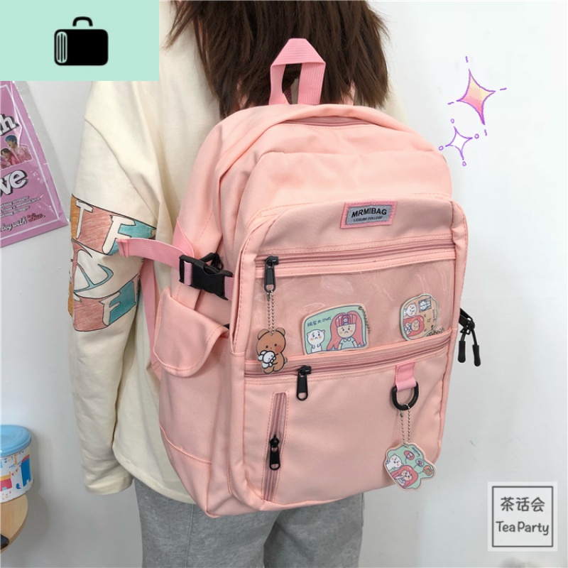 茶话会韩国ins书包女 大容量百搭学生双肩包chic可爱软妹少女背包NEW LAKE 浅橘粉