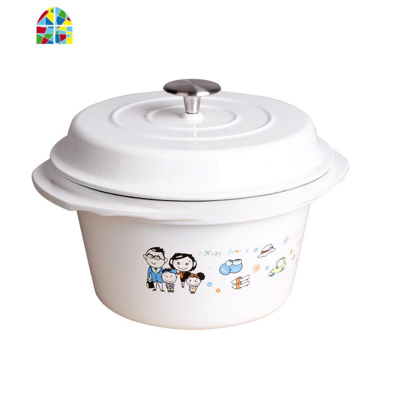 金刚珐琅铸铁锅 炖锅汤锅 珐琅锅具 不粘锅A/B品烤花款 清场价 FENGHOU 温馨白B品/4.5L高清大图
