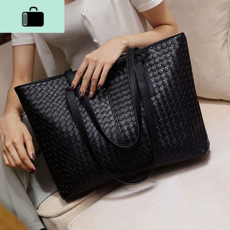 包包2020新款女包潮流编织包大容量单肩包时尚休闲托特包简约大包NEW LAKE 黑色女士单肩包图片