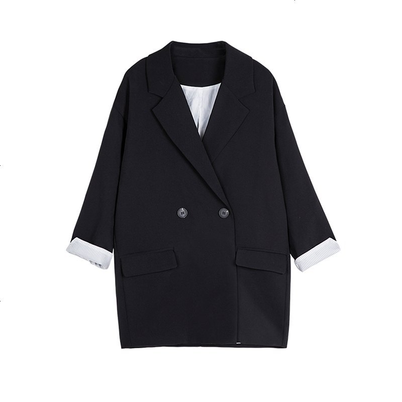 黑色chic小西装外套女春秋韩版宽松中长款休闲薄款时尚西服上衣酷