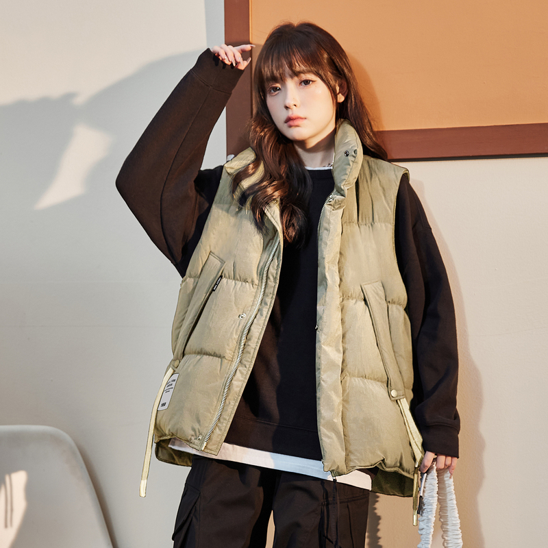 唐狮短款棉衣马甲女外穿2023冬季新款立领无袖坎肩秋冬马甲棉服K_47 S 奶茶色