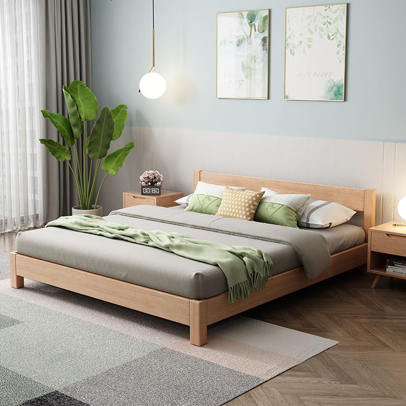 北欧实木床矮床日式双人榻榻米床架简约现代小户型无床头床15