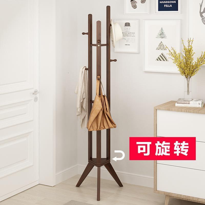 戴劲 简易衣帽架实木卧室落地挂衣架柜子衣服包置用简约现代收纳架 加固加粗三叉底--底座款--茶色