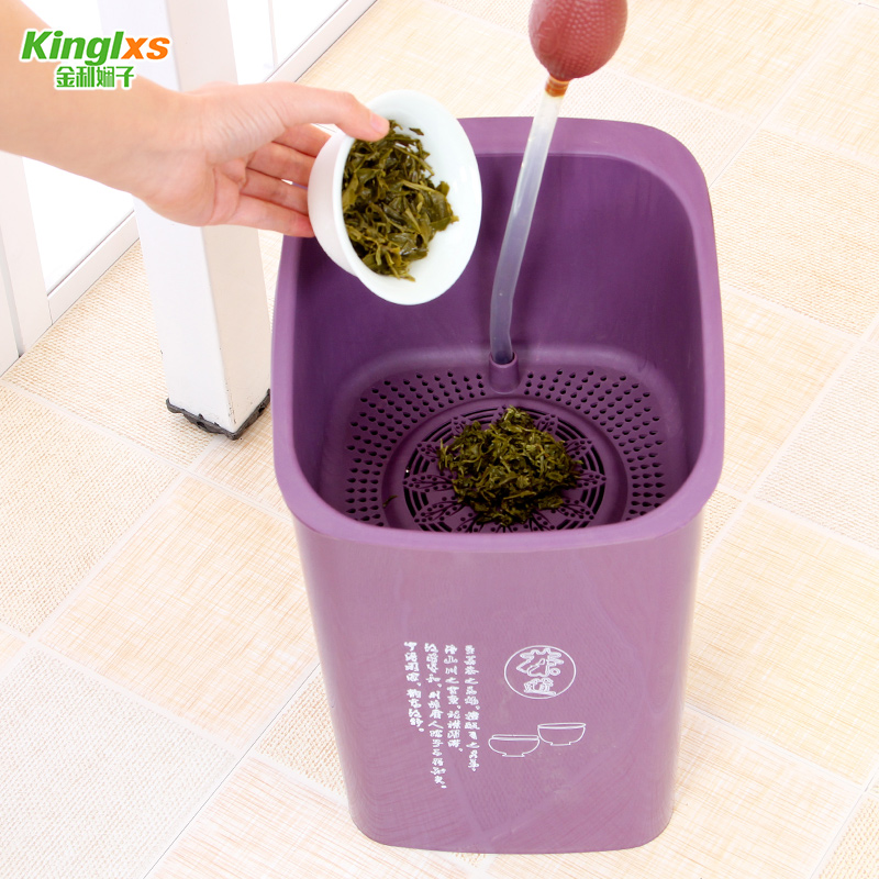 茶渣桶排水桶加厚茶桶家用茶具配件茶叶渣过滤垃圾桶 黑色(大号圆)高清大图