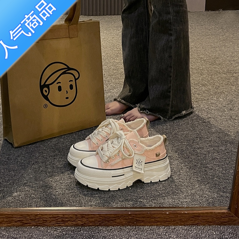 SUNTEK厚底帆布鞋女夏季透气2023新款chic百搭小众板鞋子软底小白鞋高清大图