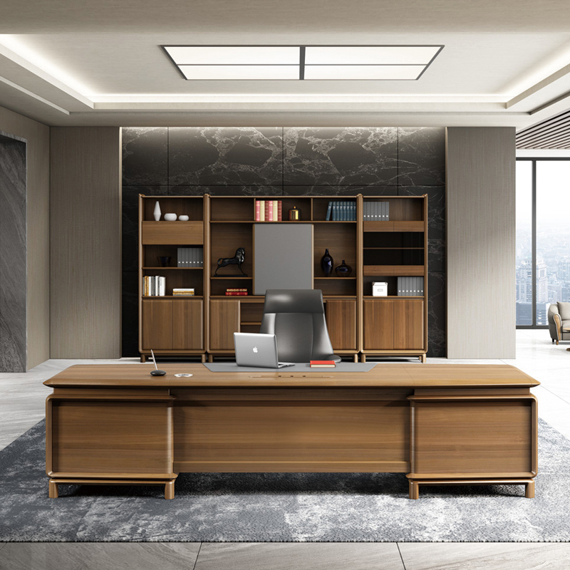 花千紫新中式实木老板办公桌高档办公室家具简约现代总裁桌大班台定制