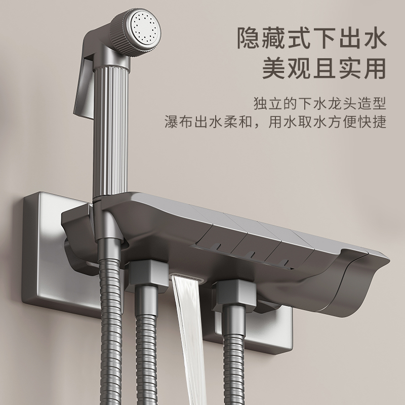 枪灰色淋浴花洒套装家用卫浴精铜简易分体式卫生间浴室增压沐浴器高清大图