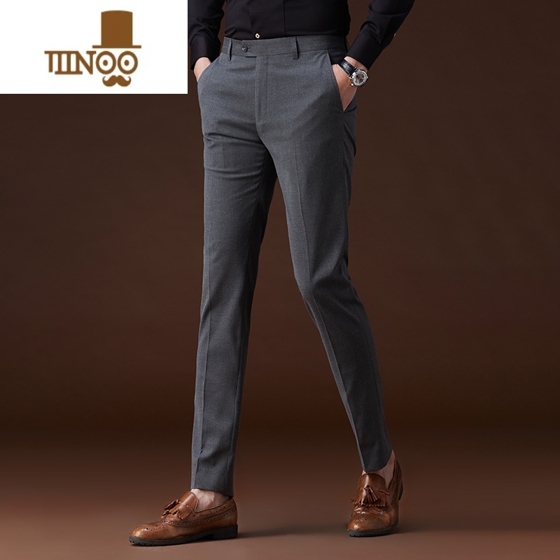 YANXU西裤男修身灰色裤子商务休闲直筒正装男士夏季职业长裤黑色西装裤高清大图