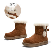 羊羔毛保暖雪地靴女冬季新款加厚加绒短靴休闲百搭复古靴子女 驼色 35