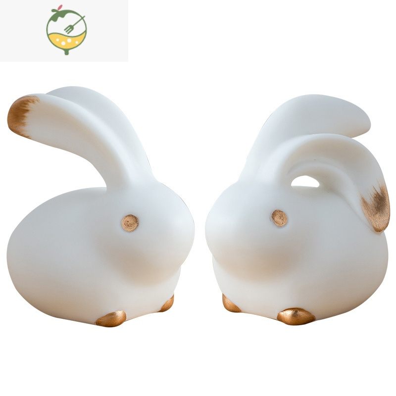 yicheng陶瓷兔子小摆件创意可爱陶艺动物家居客厅办公室生日礼物装饰