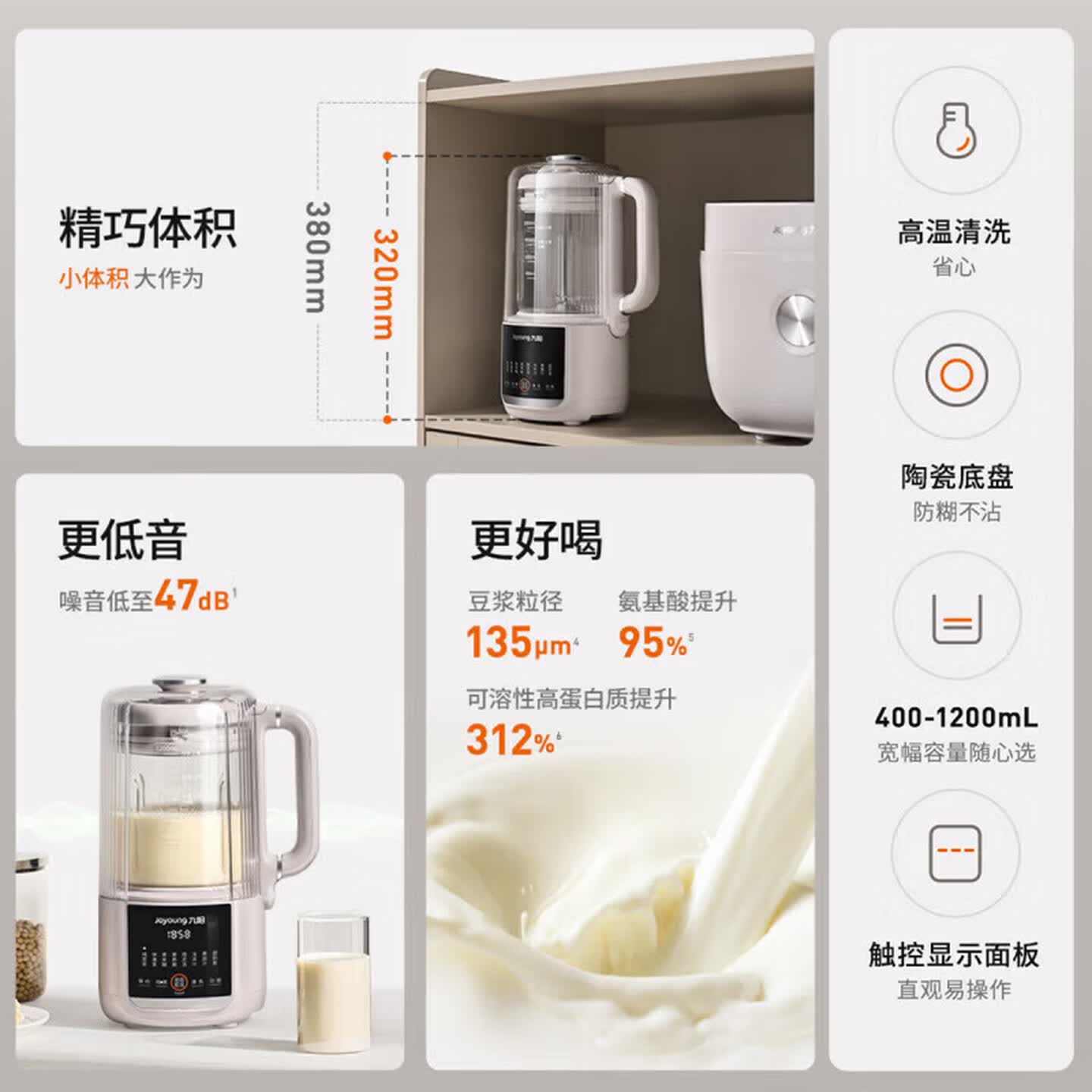 九阳 豆浆机1L家庭专业快速浆轻音破壁 1-12H预约一键自清洗家用多功能破壁机料理机 DJ12X-D146 0.6L高清大图