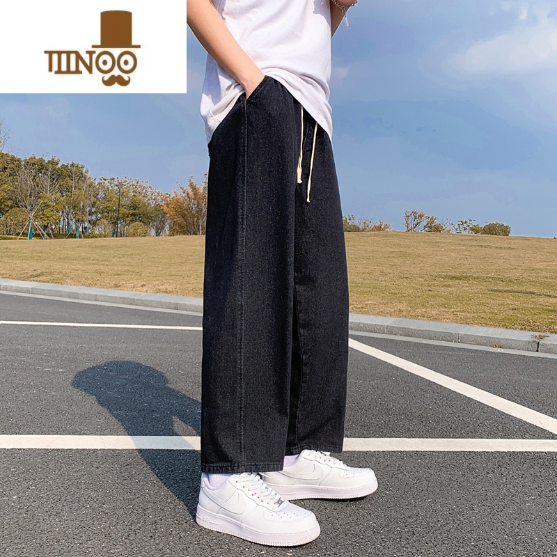 YANXU浅蓝色牛仔裤男款春季潮牌ins高街休闲长裤子宽松直筒阔腿裤高清大图