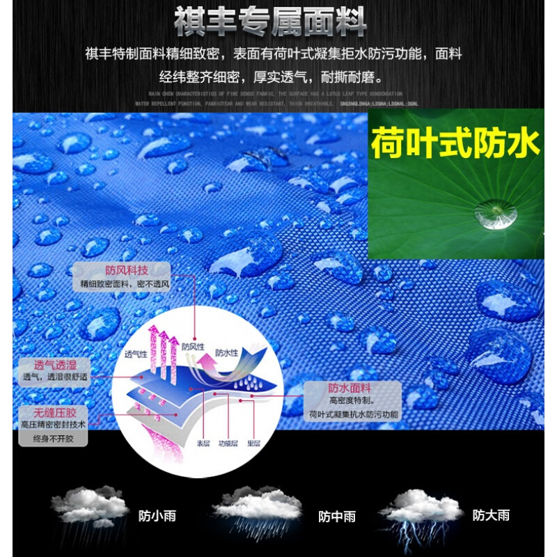大号遮脚雨衣摩托车电动车单人双人男女红叶加厚加大帽檐防水雨披单人蓝色-牛津无镜套(不湿脸)XXXXL