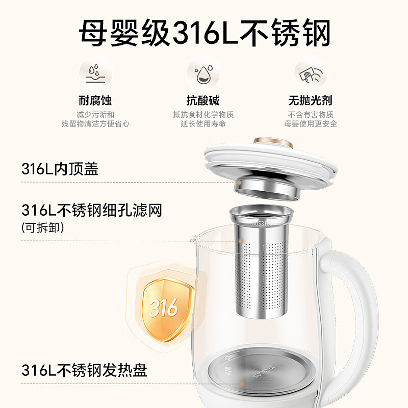 LOTOR浣熊养生壶家用煮茶壶迷你煮茶器多功能花茶壶加厚恒温烧水壶大容量 白色标准款H20