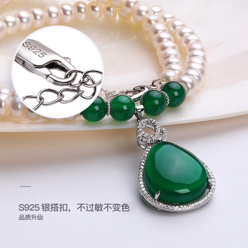 佰色传情BRIR珍珠项链女淡水纯银吊坠玉髓玛瑙款母亲节妈妈 BZX310