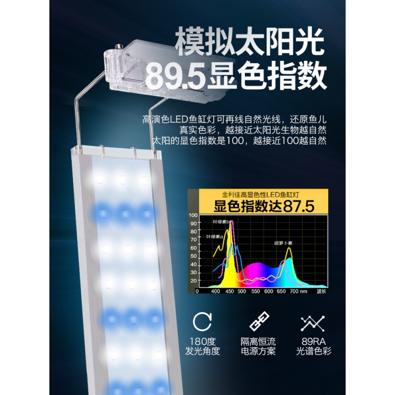 鱼缸架灯水族箱水缸海水灯架LED照明蓝白伸缩高亮贴片高清大图