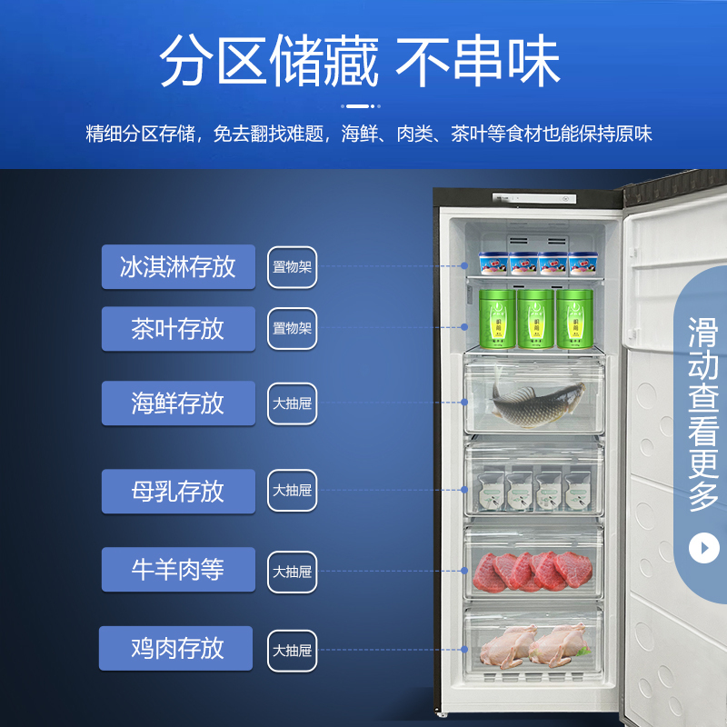 美菱(MeiLing)380L商用变频风冷无霜立式冰柜 分区大抽屉一级能效冷冻速冻立式冷柜MCF(L)-398LDW高清大图