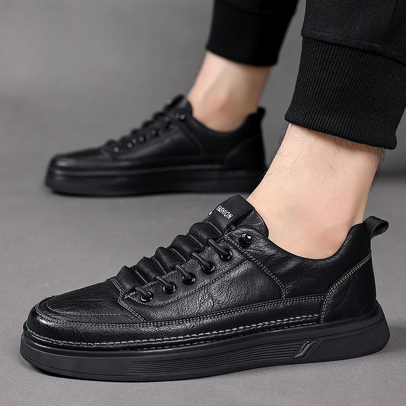 男鞋2023新款秋季休闲小白鞋男士白色板鞋牛皮鞋子男款一件代发