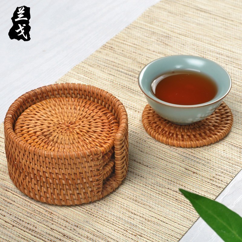 美帮汇功夫茶具茶道零配 套装老藤茶杯垫套装 手工编织杯垫茶壶垫高清大图