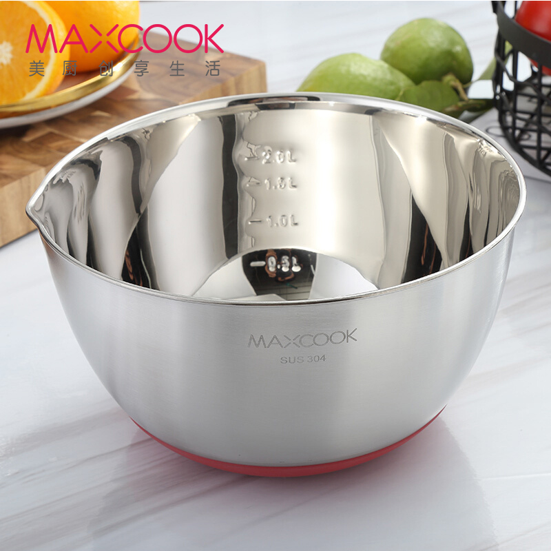 美厨(maxcook)304不锈钢盆沙拉盆洗菜盆 加厚调料盆味斗 压嘴硅胶底带刻度21cm 其他厨房小工具MCWA661