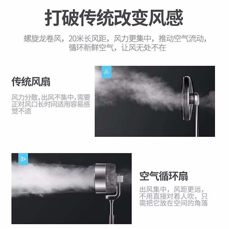 艾美特(AIRMATE) 空气循环扇CA23-AD9 直流变频智能WIFI遥控电风扇家用循环对流换气落地扇32档 黑色