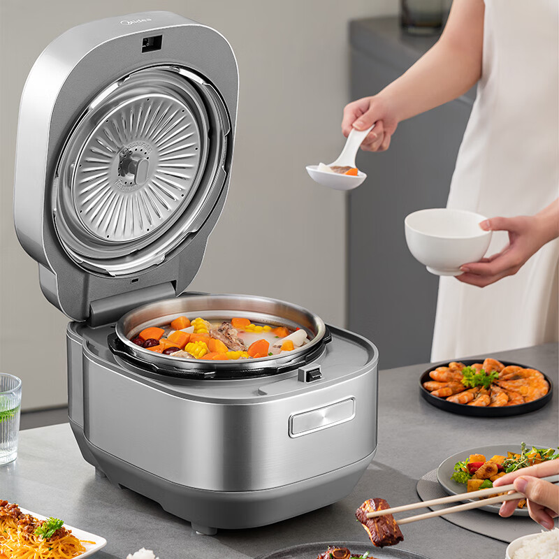 美的(Midea)电压力锅2200W-IH大火立体加热 超速嫩香6分钟一道菜 双钢内胆高压锅MY-S5177K高清大图