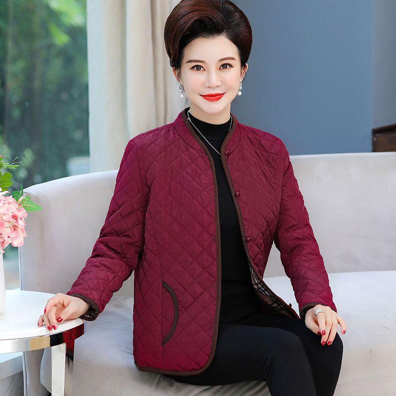 迪鲁奥（DILUAO)。妈妈装秋冬季时尚短款轻薄小棉衣中老年女装大码外套小棉袄女_69 5XL150-165斤 酒红色