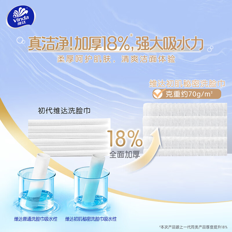 维达洗脸巾一次性悬挂式棉柔巾家用加大擦脸巾EF洁净压纹干湿两用巾 一提共150抽[尝鲜款]高清大图