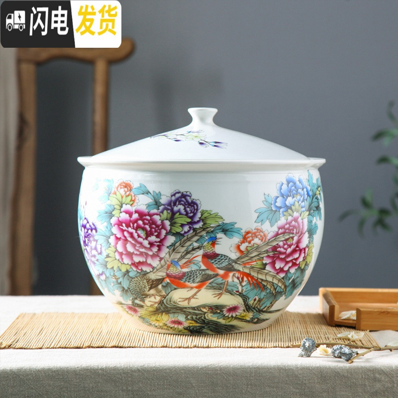 三维工匠家用陶瓷米缸米桶带盖储物米酒腌菜肉油缸5斤10斤20斤密封防潮虫收纳桶