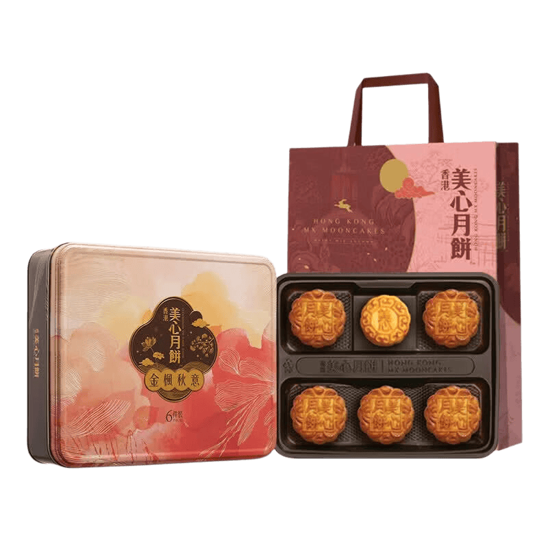 美心月饼礼盒月饼券流心奶黄月饼冰皮月饼双黄莲蓉香滑奶黄中秋节礼品 金枫秋意 金枫秋意月饼流心 395g