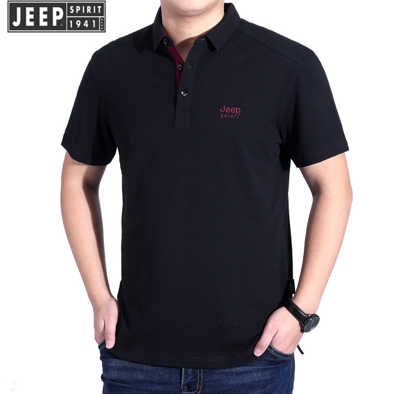 jeep spirit吉普正品专卖男士t恤舒适纯棉潮款休闲翻领半袖polo衫运动