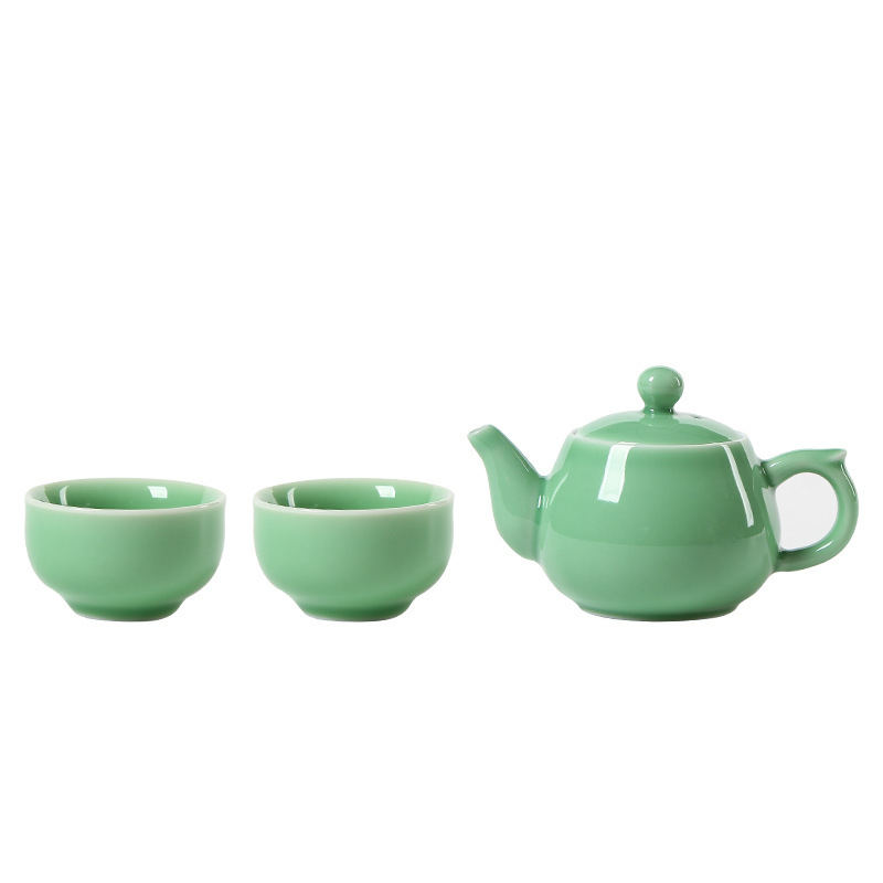 空山新雨 龙泉青瓷功夫茶具套装哥窑梅子青开片(一壶四杯)